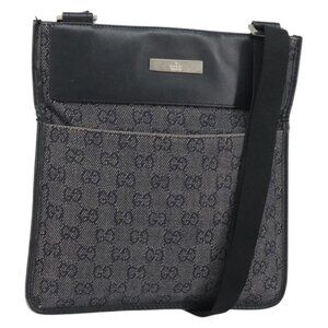 Authentic GUCCI GG Canvas Shoulder Bag Black Silver 27639